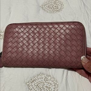 Bottega Veneta Pink Intrecciato Zip Wallet authentic COA available